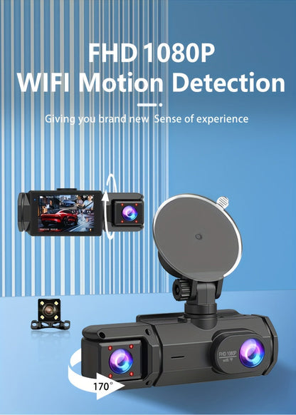 WiFi Dash Camera 2/3 Lens 170° Wide Angle Night Vision Loop Recording G-Sensor 2.0" IPS Screen with 32GB Memory Card - Front Rear Car Camera