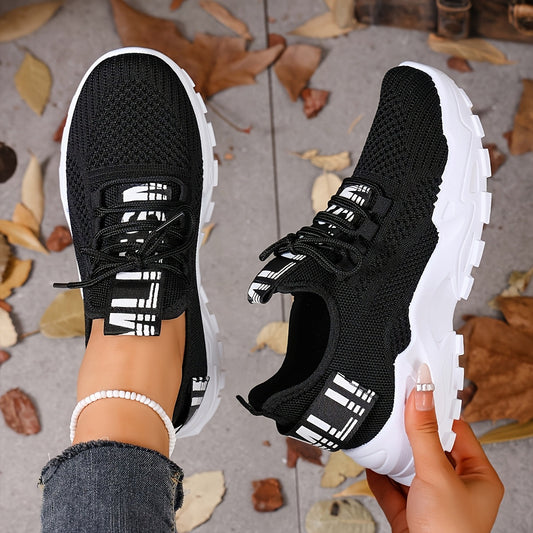 Women's Breathable Mesh Sneakers Low-Top Lace-Up – Lightweight Non-Slip TPR Sole Running & Casual Shoes for Gym, Walking & Everyday Wear, Black, Khaki & Red, US Sizes 2.5–10.5