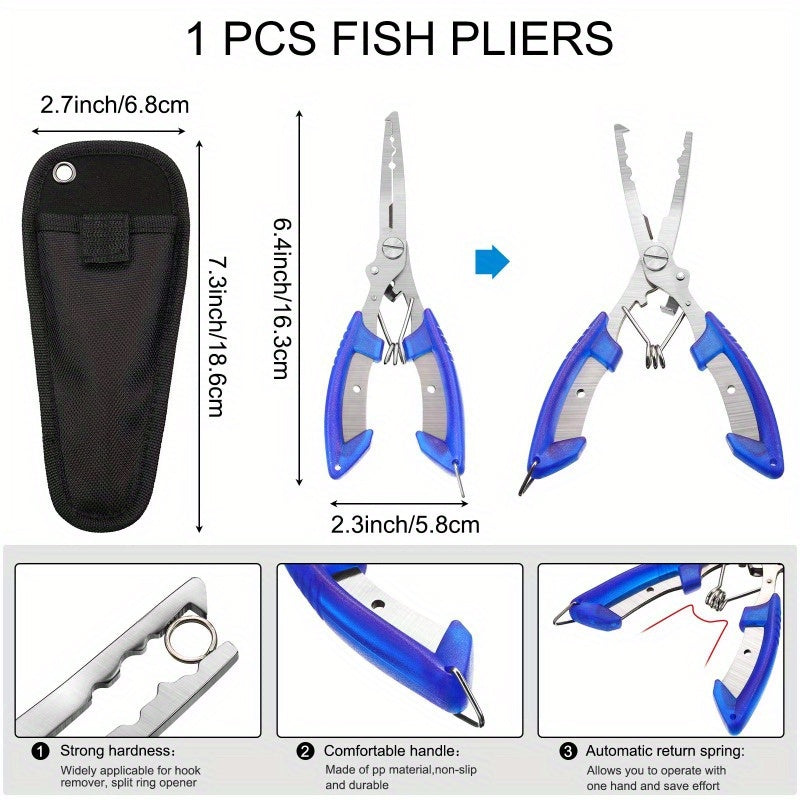 Fishing Pliers Set 7-Piece Fish Lip Gripper Hook Remover Fish Scale Storage Bag Stainless Steel Saltwater Resistant for Freshwater Saltwater Fishing – Fishing Gift for Men