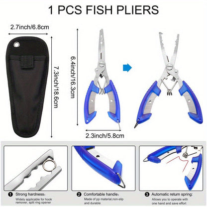 Fishing Pliers Set 7-Piece Fish Lip Gripper Hook Remover Fish Scale Storage Bag Stainless Steel Saltwater Resistant for Freshwater Saltwater Fishing – Fishing Gift for Men