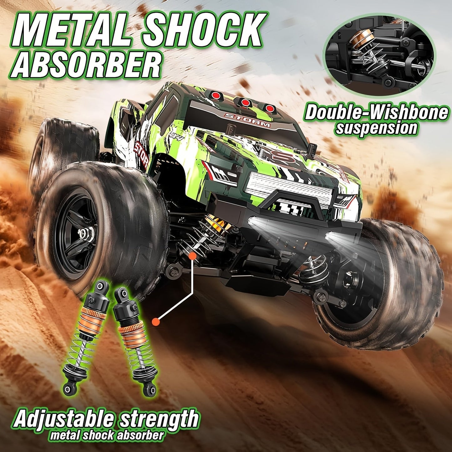 RC Off-Road Toy Car 2.4GHz – Durable Alloy Body All-Terrain Remote Control Car for Kids 3+, 4WD Fun Off-Road Model Truck, Best Birthday Easter Gift for Boys
