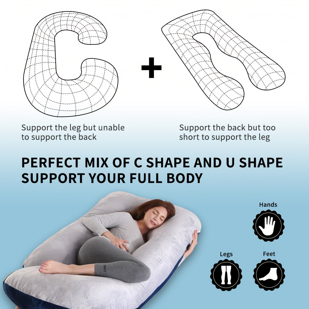J-Shaped Maternity Pillow Full Body Pregnancy Pillow with Pillowcase – Back, Leg & Tummy Support for Comfortable Sleep, 41" & 60" Sizes, Multiple Colors & Fabrics, Great Baby Shower Gift