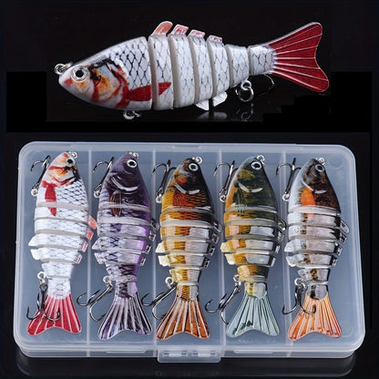 5 Pack Multi-Jointed Fishing Lures with Lifelike Swimming Action – Swimbait for Bass, Trout & Pike, Freshwater & Saltwater Fishing Lure Set, 4 Assorted Models