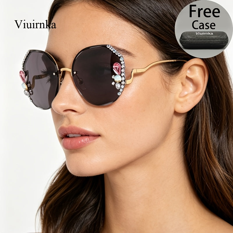Women's Diamond-Accented Fashion Sunglasses with Case – Gradient UV Protection Lenses, 7 Colors – Stylish Eyewear for Daily Wear, Parties & Summer