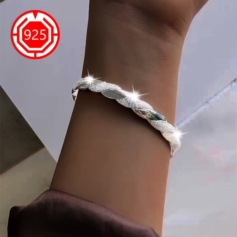 2-Pack 925 Sterling Silver Twisted Open Bangle Bracelet Set Hypoallergenic Matte Finish Adjustable Stackable Cuff Elegant Jewelry for Daily Wear Holiday Christmas Gift for Women