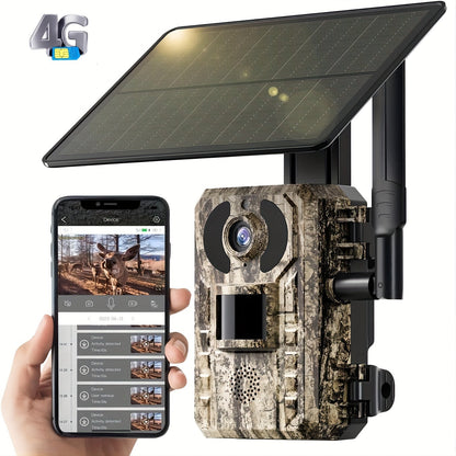 4G LTE Solar Trail Camera 4K – Cellular Game Camera with Built-In SIM Card, Phone App Live View, 0.2s Trigger, 82ft Night Vision, Solar Panel, Motion Activated for Hunting & Property Security