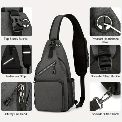 Large Capacity Crossbody Shoulder Bag for Men & Women – Multi-Purpose Embroidered Sports Style Travel Bag with Secure Zipper, Hands-Free Daily Commute & Outdoor Use, Multiple Colors