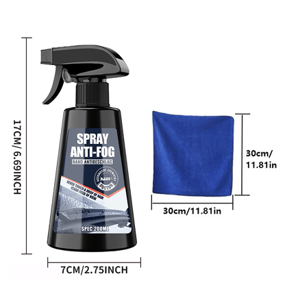 Long-Lasting Anti-Fog Spray with Towel – Car Windshield & Window Defogging Agent, Improves Clarity of Glass, Mirrors & Helmets, 6.76oz