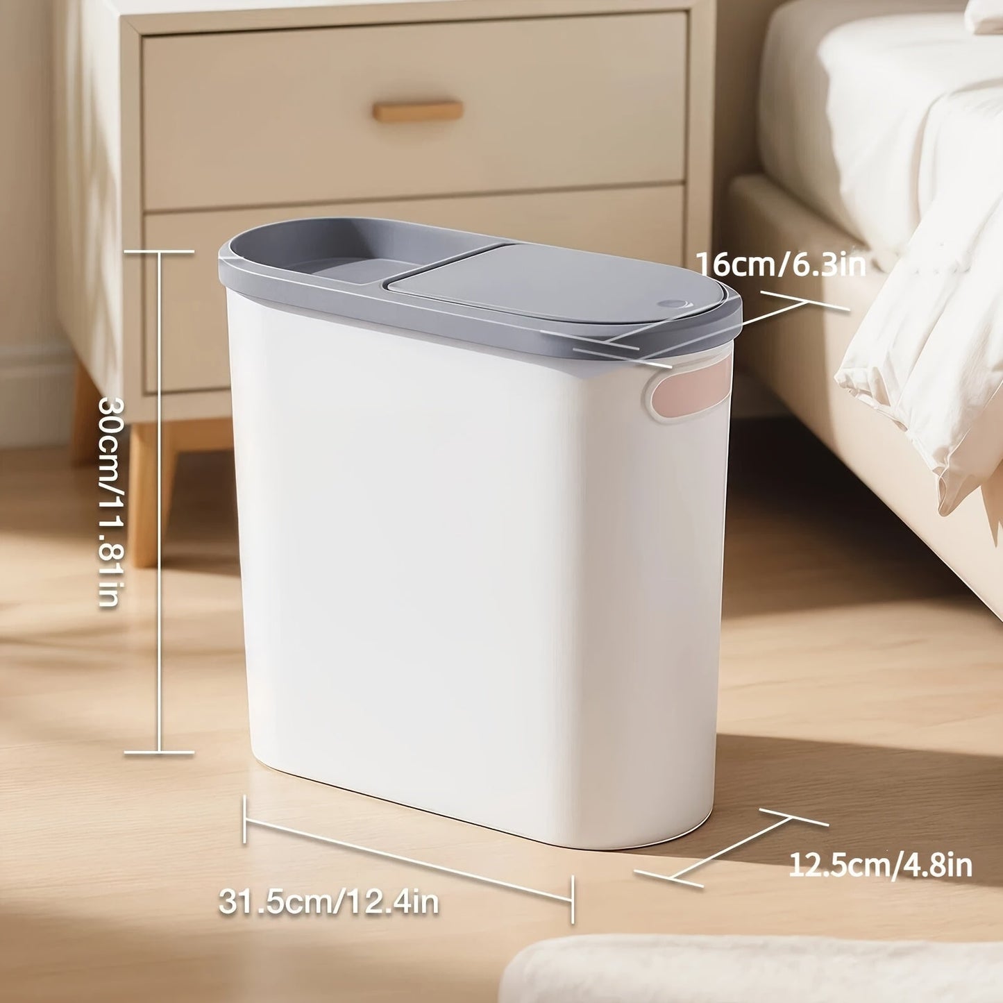 Small Bathroom Trash Can with Built-In Handles 2/1 Pack – Rustproof Plastic Wastebasket, Space-Saving Design for Bathroom, Laundry Room & Home Office, Includes Trash Bags