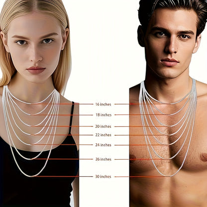 925 Sterling Silver Flat Snake Chain Necklace Unisex Minimalist 2D Clavicle Chain Hypoallergenic Trendy Cool Jewelry for Women Men All Seasons Daily Wear 18-24 Inch