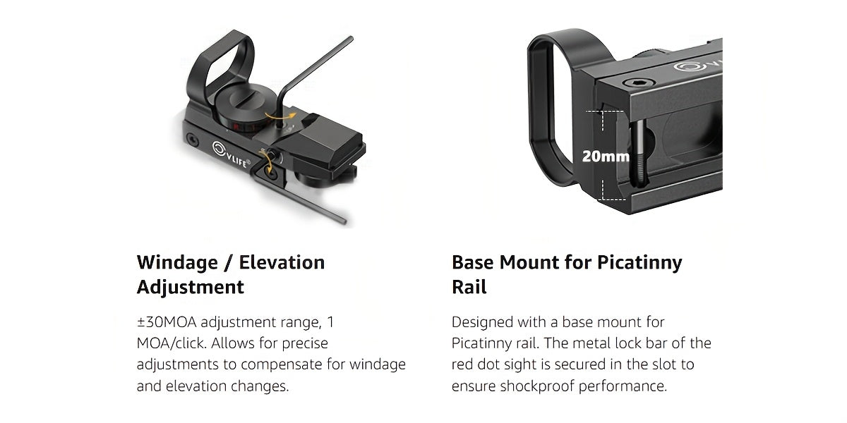 Red Green Dot Sight 1x22x33 with 20mm Picatinny Rail - 4 Reticles 5 Brightness Settings Wide Field of View Scope for Rifles Shotguns