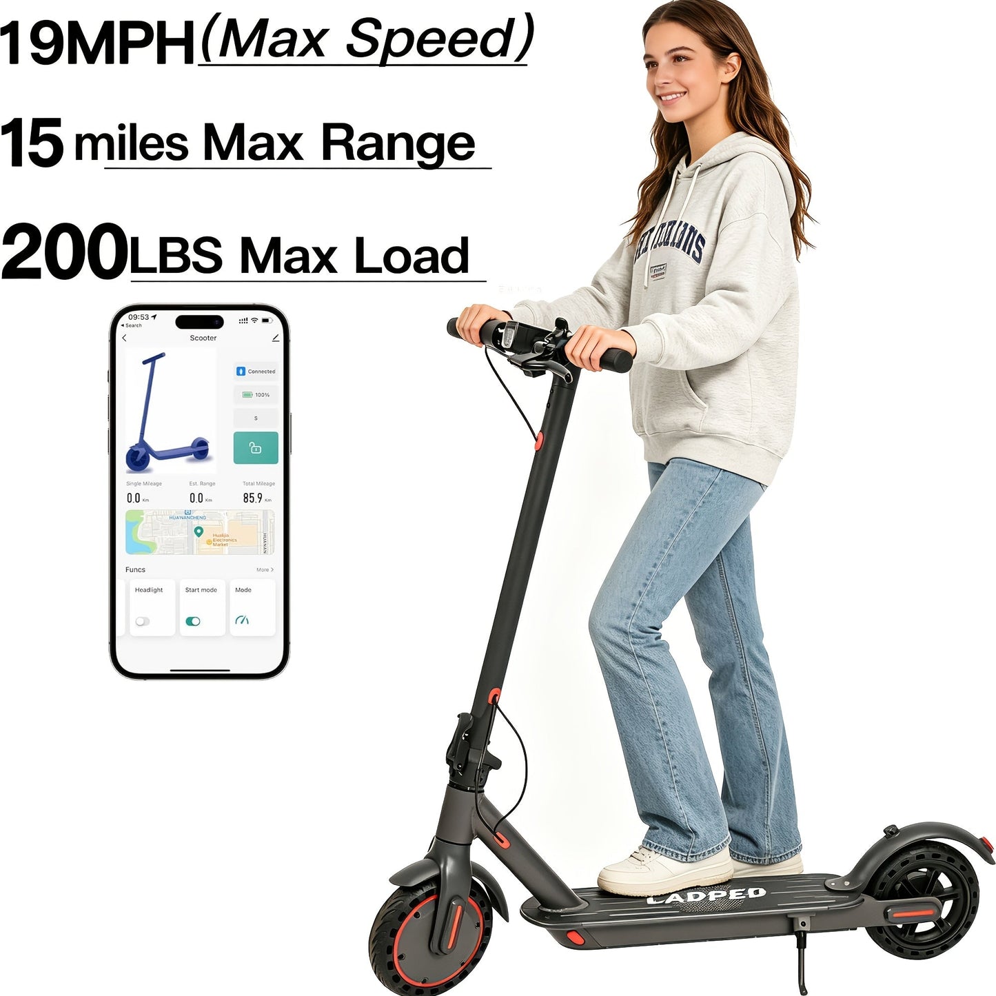 Electric Scooter for Adults 350W/500W Motor Foldable E-Scooter 19MPH Long Range 19 Miles Anti-Skid Solid Tires LCD Display Dual Brake Commuting Scooter with LED Lights Adjustable Speed