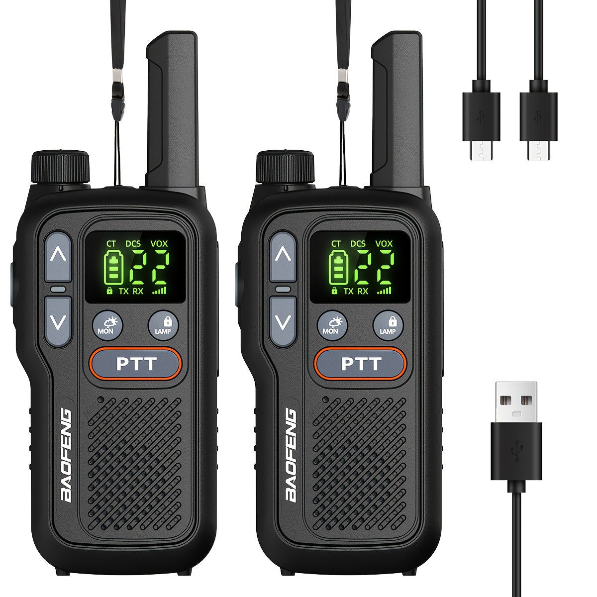 BAOFENG Walkie Talkies for Adults Long Range – 22 FRS Channels, VOX Hands-Free, USB-C Rechargeable Li-ion Battery, LCD Display, Built-in Flashlight, 2-3 Mile Range for Hiking, Camping & Family Outdoor Use