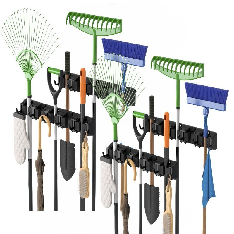 Wall-Mounted Mop and Broom Holder Organizer 5 Slots 6 Hooks Heavy-Duty Non-Slip Cleaning Tool Rack for Home Garage Kitchen Laundry Room Boat – Easy Install on Any Surface