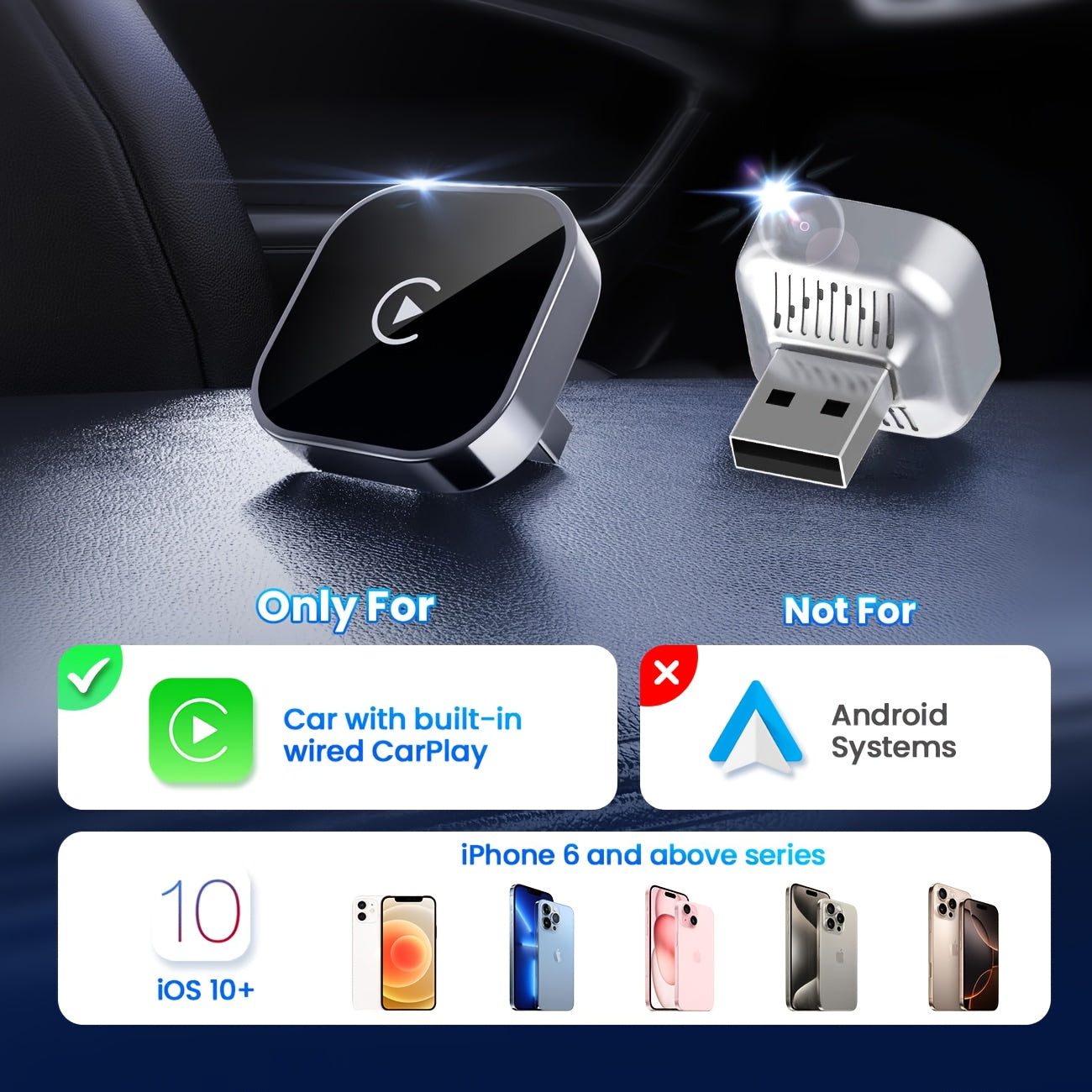 Wireless CarPlay Adapter 2026 Upgraded Mini Dongle – 2-in-1 iPhone & Android Auto, Convert Wired to Wireless, USB-A & USB-C, Dual-Band Low Latency, Auto Connect, FCC Certified