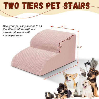 NIUBYA Extra Wide Dog Stairs for Small Dogs – High Density Foam Pet Steps, Non-Slip Bottom, Soft Cushioned Ramp for High Beds Couch Sofa, Ideal for Injured Elderly Dogs, Polypropylene, Compact