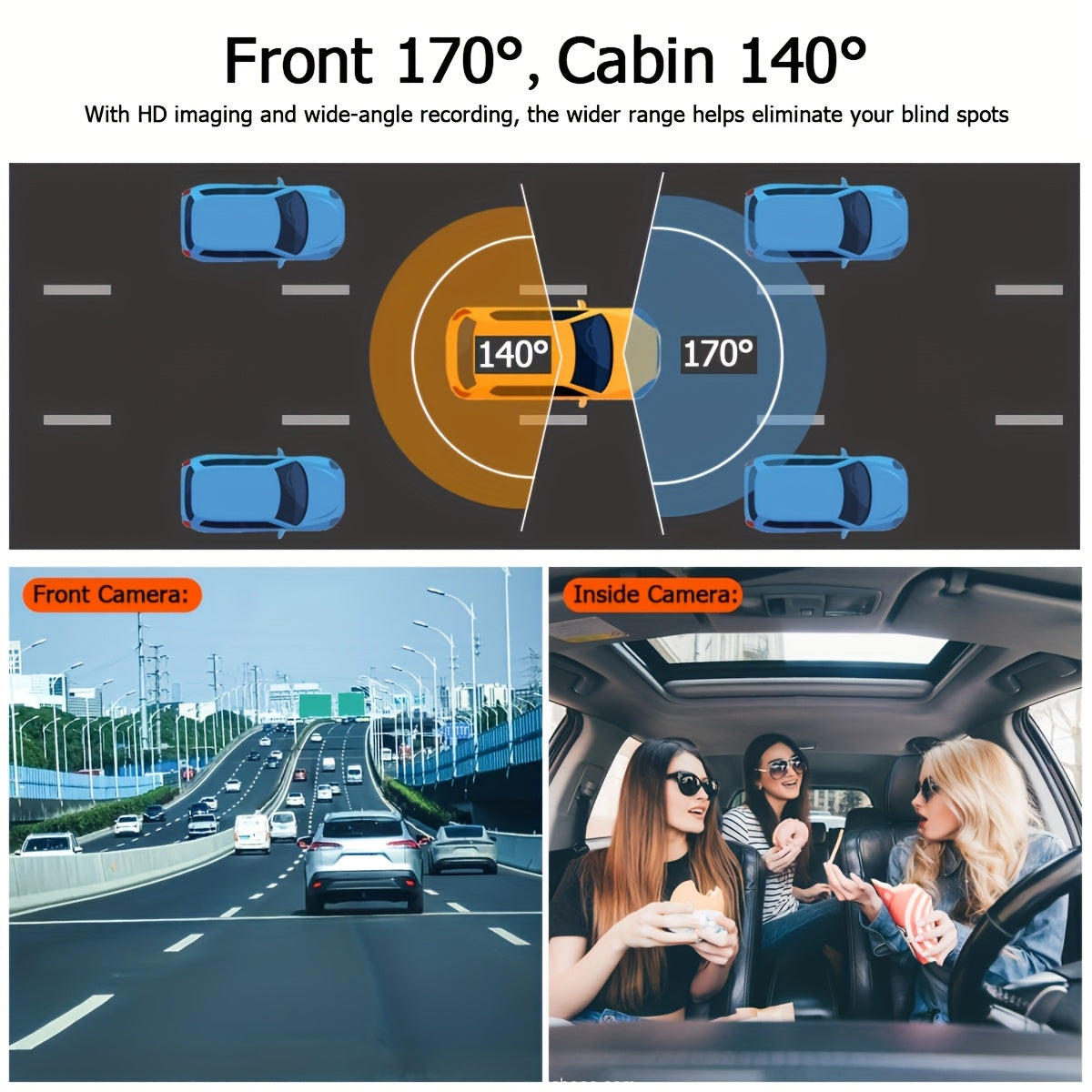 Dash Cam 2 & 3 Camera 1080P Front 720P Rear | Infrared Night Vision, 170° Wide Angle, WiFi, Loop Recording, G-Sensor, 32GB, 24H Parking Mode – Front and Rear Car Camera for All Vehicles