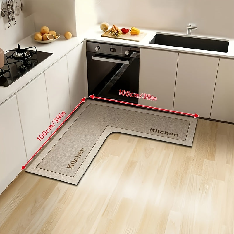 Kitchen Mat Non-Slip Microfiber Rug – Anti-Fatigue Machine Washable Kitchen Floor Mat with "Kitchen" Text, Soft Cushioned Standing Mat for Kitchen, Entryway & Dining Room, Camel & Dark Gray