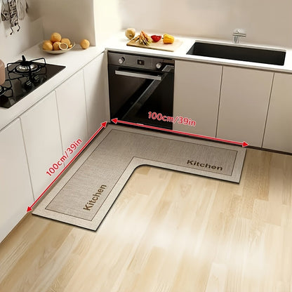 Kitchen Mat Non-Slip Microfiber Rug – Anti-Fatigue Machine Washable Kitchen Floor Mat with "Kitchen" Text, Soft Cushioned Standing Mat for Kitchen, Entryway & Dining Room, Camel & Dark Gray