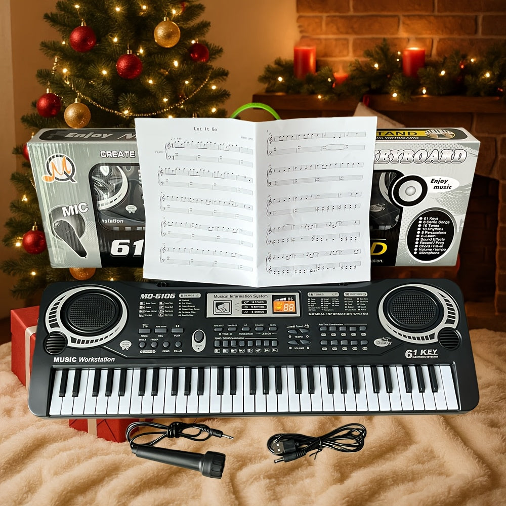 61-Key Electronic Piano Keyboard for Beginners - Built-In Microphone, Printed Music Sheets & USB Power, Complete Starter Kit for Kids & Adults, Perfect Birthday Gift for Music Lovers