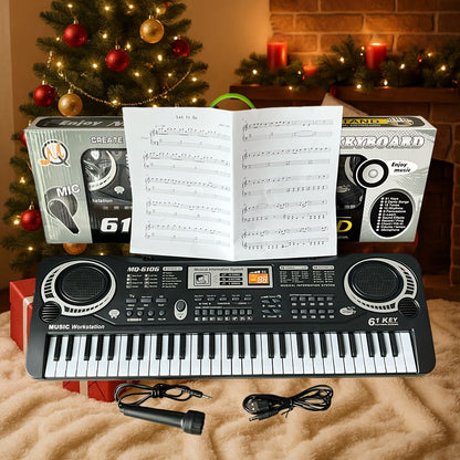 61-Key Electronic Piano Keyboard for Beginners - Built-In Microphone, Printed Music Sheets & USB Power, Complete Starter Kit for Kids & Adults, Perfect Birthday Gift for Music Lovers