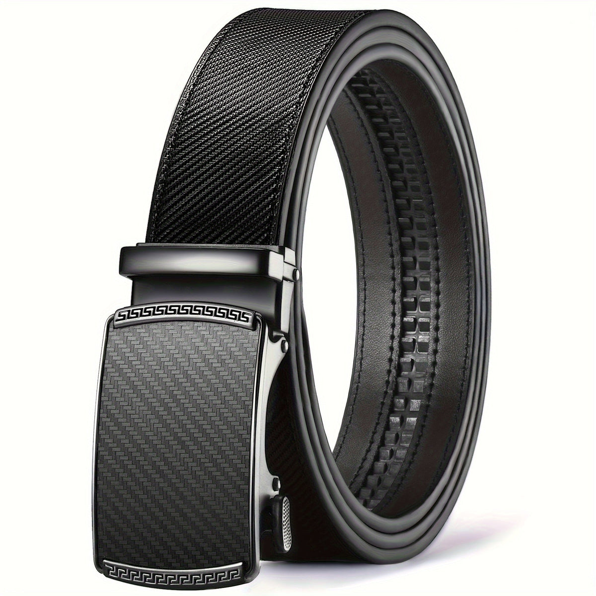 Men's Leather Slide Ratchet Dress Belt with Automatic Click Buckle – Zinc Alloy Buckle, Adjustable 28"-46" Waist, 8 Styles, Business Formal Belt, Perfect Gift for Husband, Father's Day & Christmas