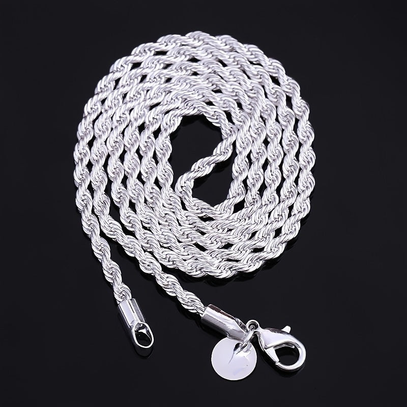 925 Silver Plated Twisted Rope Chain Necklace Unisex Stainless Steel Simple Tribal Style 18-30 Inch - Daily Party Wear All Season Jewelry Gift for Men Women Valentine's Day