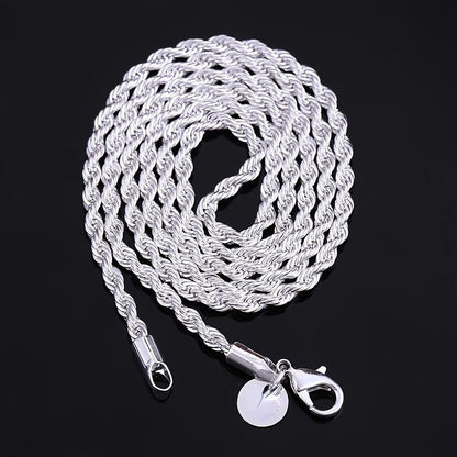925 Silver Plated Twisted Rope Chain Necklace Unisex Stainless Steel Simple Tribal Style 18-30 Inch - Daily Party Wear All Season Jewelry Gift for Men Women Valentine's Day