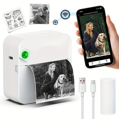 Mini Wireless Thermal Sticker Printer – Inkless Portable Bluetooth Pocket Printer for Photos, Diaries, Notes & Memos, Includes 1 Roll Thermal Paper, Smart Receipt & Label Maker