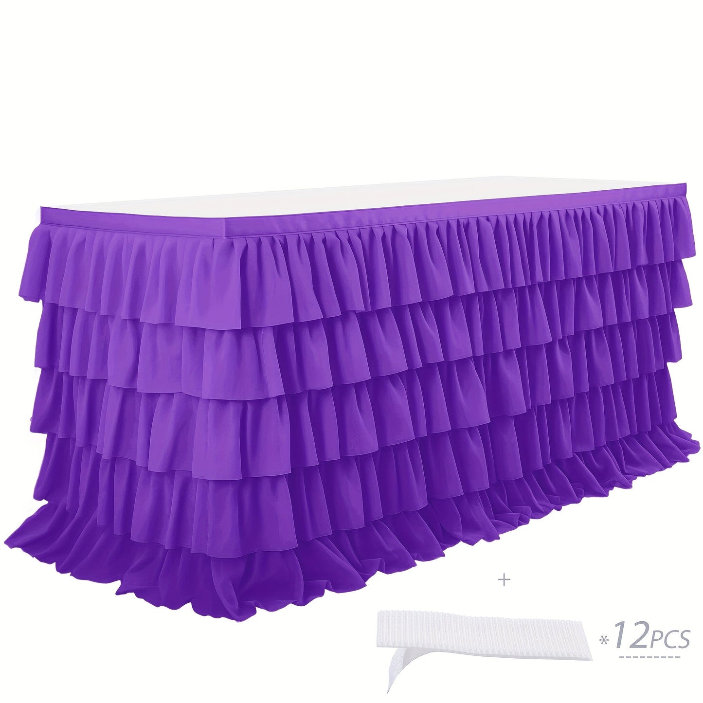 6ft Tulle Tutu Table Skirt – Chiffon Ruffle Table Skirting for Birthday Party, Wedding, Bridal Shower, Girls Party & Holiday Decor – Easy Hook & Loop Install, 12 Colors (72"L x 30"H)