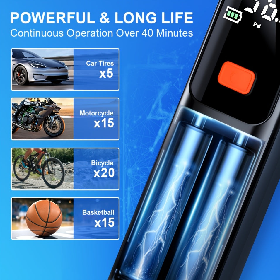 Wireless Portable Tire Inflator Air Compressor with Digital LED Display Automatic Tire Pressure Detection USB-C Rechargeable for Car Bicycle Motorcycle Tires Basketball Inflating