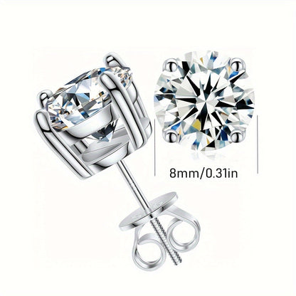 Moissanite Stud Earrings 8mm 2CT Each S925 Sterling Silver Screw Back – Diamond Alternative Brilliant Sparkle Earrings for Women Wedding Anniversary Birthday Gift Silver Gold