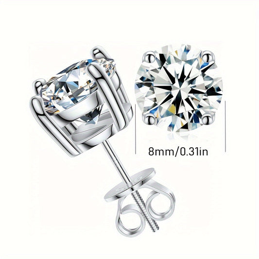 Moissanite Stud Earrings 8mm 2CT Each S925 Sterling Silver Screw Back – Diamond Alternative Brilliant Sparkle Earrings for Women Wedding Anniversary Birthday Gift Silver Gold