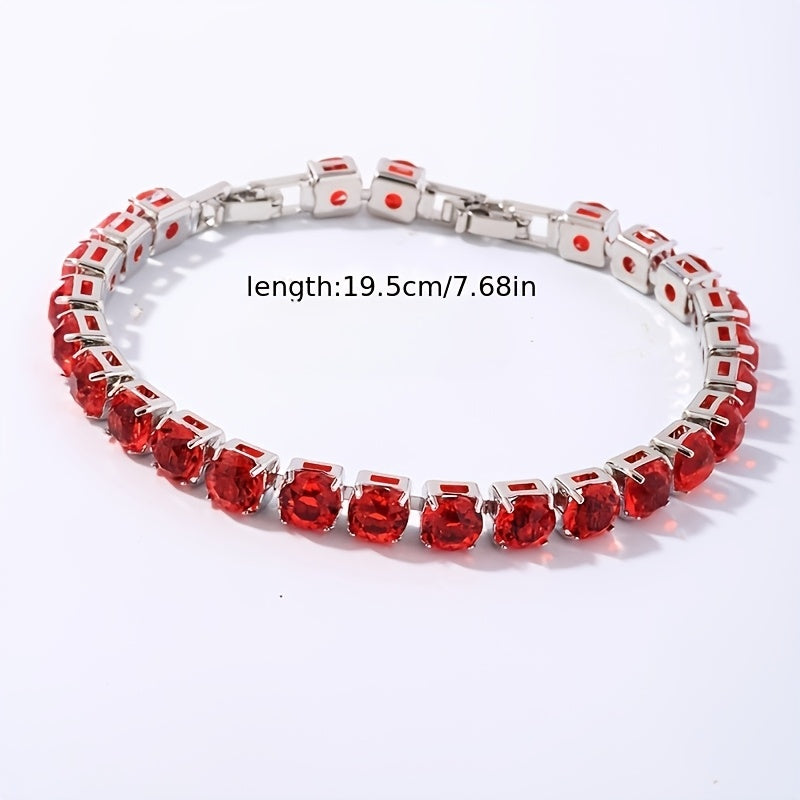 CZ Tennis Bracelet 925 Sterling Silver for Women – Cubic Zirconia Inlay in Green, Blue, Red, Yellow & White – Elegant Stackable Bracelet for Daily Wear, Party, Wedding, Valentine's Day & Birthday Gift