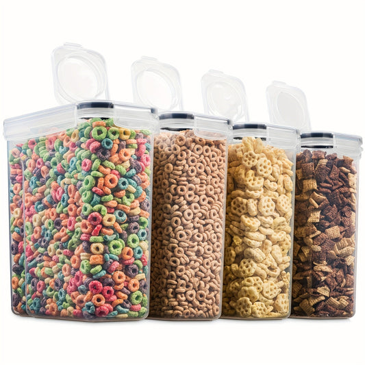 4-Pack 135oz Large Airtight Food Storage Containers with Flip-Top Lids – BPA-Free Cereal & Pantry Organizer for Rice, Pasta, Flour & Sugar | Includes Measuring Cup & 20 Labels