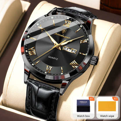 POEDAGAR Men's Quartz Watch Waterproof Luminous Dial Calendar Week Display – Casual Sports Analog Wristwatch Alloy Case 11 Colors Silver Gold Black Blue Gift for Men
