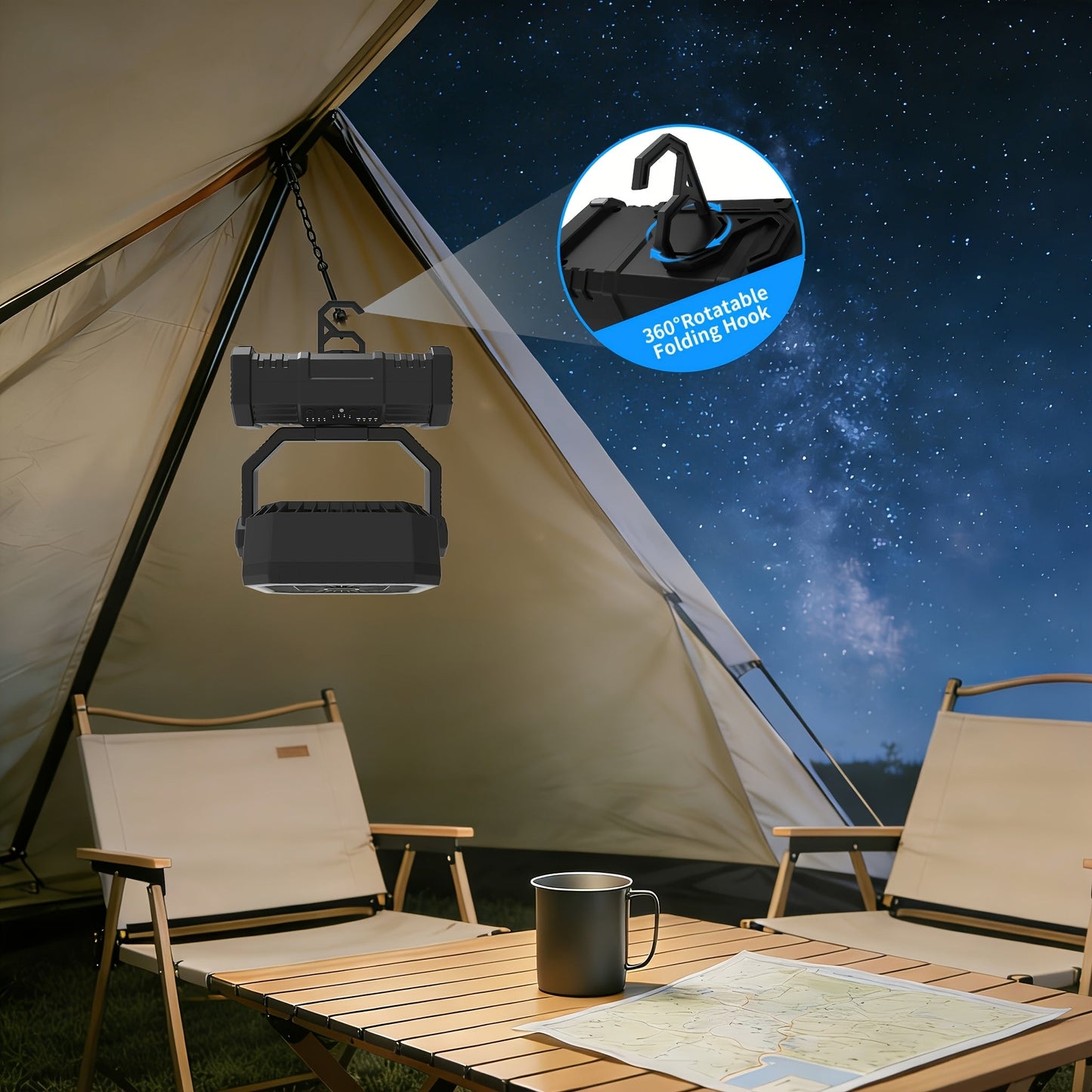 20000mAh Portable Camping Fan with Remote Control, LED Lights, 4 Speeds & 360° Rotation – Rechargeable Battery Operated Oscillating Tent Fan for Outdoor Camping, RV & Travel