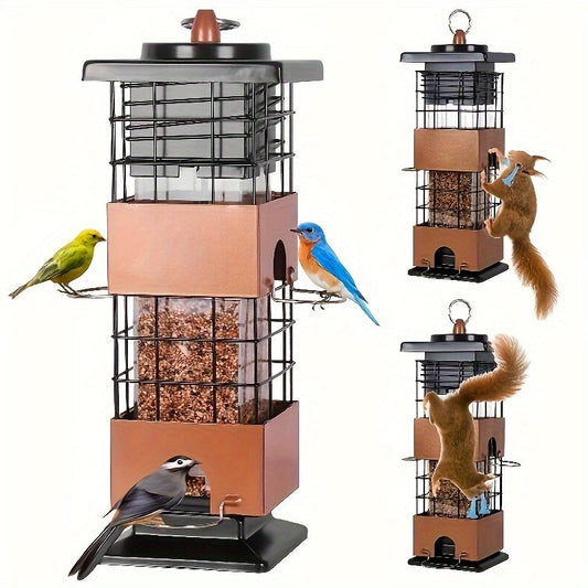 Squirrel Proof Bird Feeder 5LBS Large Capacity Outdoor Hanging Metal Construction Bilateral Weight-Activated Easy to Fill & Clean Weather Resistant for Garden Backyard