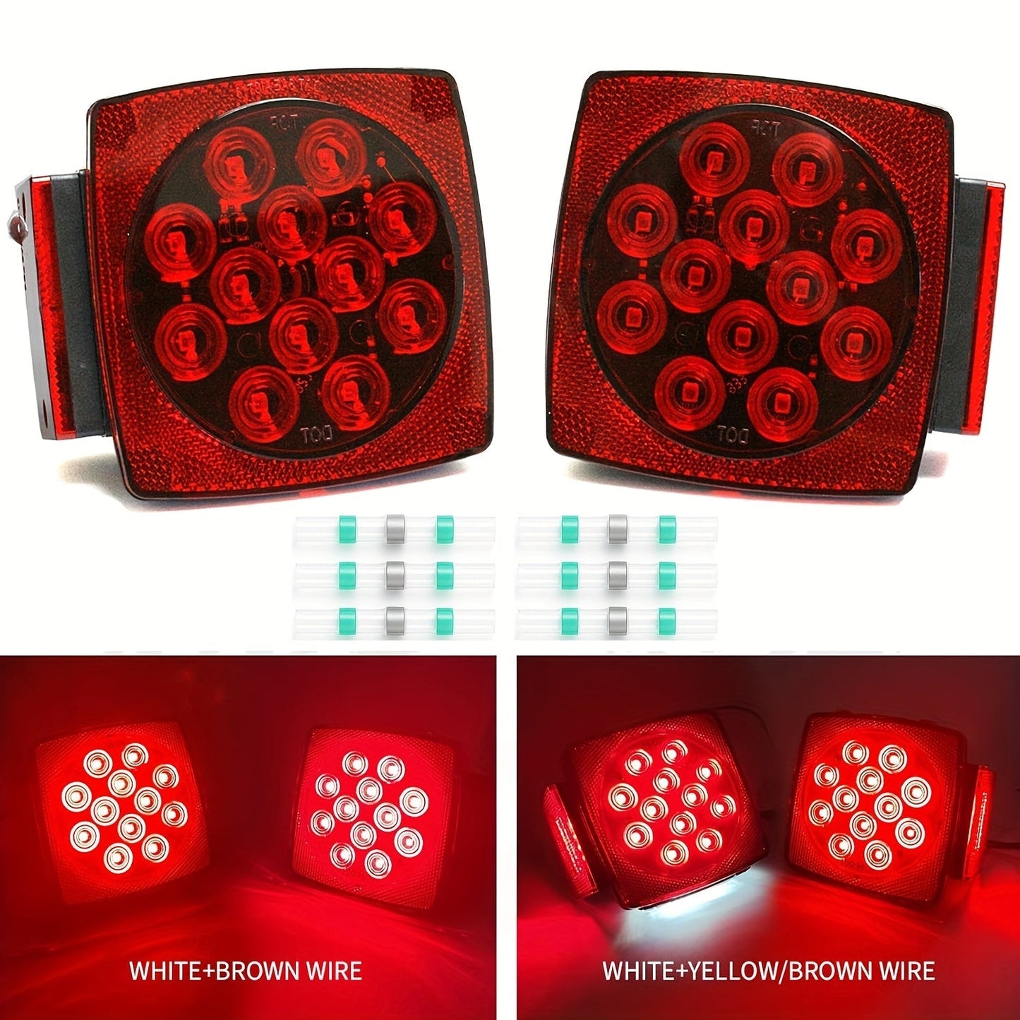12V LED Trailer Lights Kit Stop Tail Turn Signal License Plate Light for Trailers Under 80" - Square Trailer Tail Lights for Boat Trailer Truck RV Camper Marine with Wiring Options