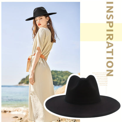 Wide Brim Cowboy Hat for Men & Women – Western Felt Fedora Cowgirl Cap, Classic Jazz Panama Trilby Style, Sun Hat for Outdoor Festivals, Travel & Everyday Casual Wear