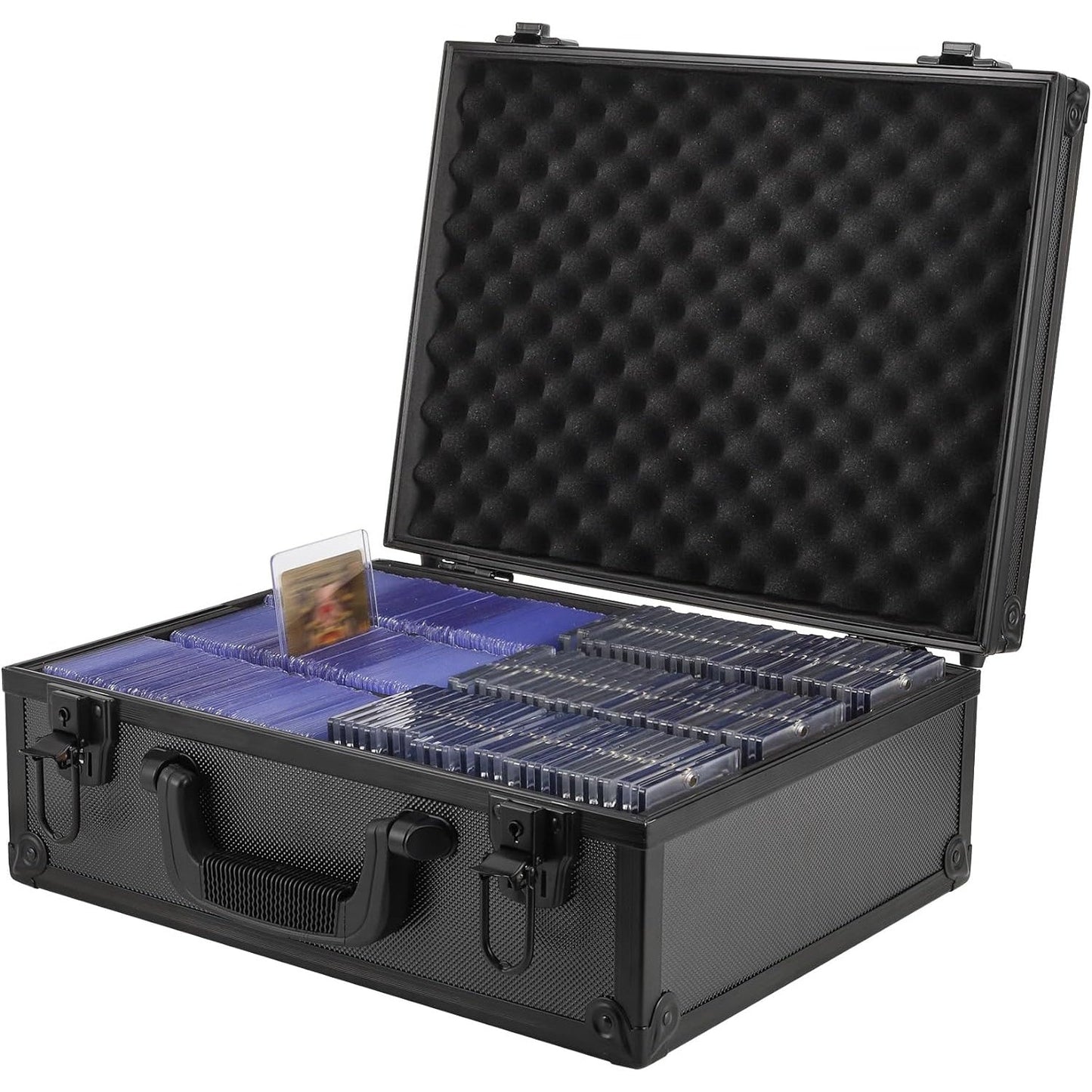 Trading Card Storage Box with Lock Holds 600 Plus 3x4 35PT Rigid Top Loaders Sports Card Organizer Case for Pokemon MTG Yu-Gi-Oh Baseball Football Standard and Mini Size Options