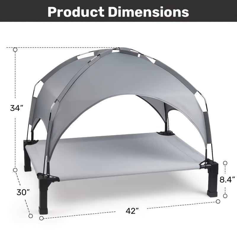 Elevated Dog Bed with Removable Canopy Shade Tent – Portable Raised Outdoor Cooling Pet Cot for Dogs & Cats, Breathable Mesh, Lightweight Foldable Design for Camping, Yard & Patio