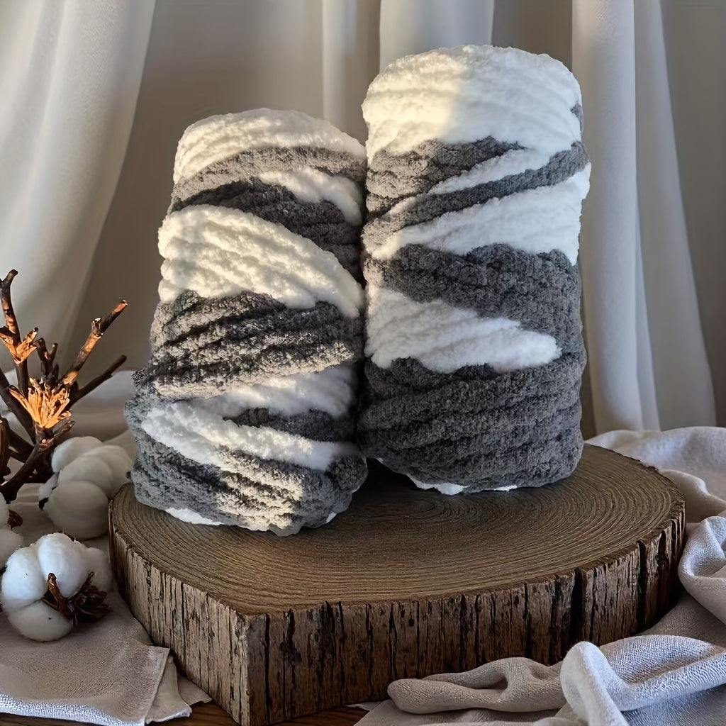 Chunky Chenille Yarn 2 Skeins 500g Hand Knitting Blanket Crochet Multicolor Striped Soft Polyester Extra Thick Plush DIY Gift for Women Men