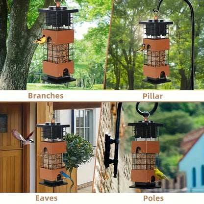 Squirrel Proof Bird Feeder 5LBS Large Capacity Outdoor Hanging Metal Construction Bilateral Weight-Activated Easy to Fill & Clean Weather Resistant for Garden Backyard
