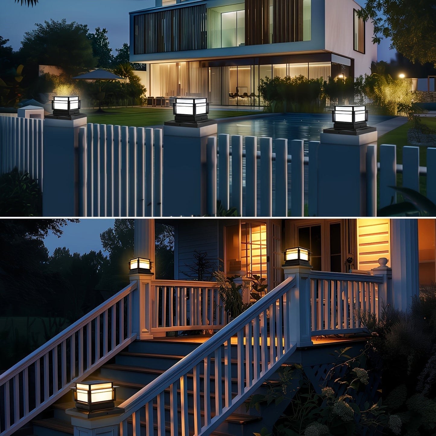 Solar Post Cap Lights 6 Pack Outdoor – Bright LED Solar Powered Fence Post Lights, Waterproof Auto On/Off, for Deck, Porch, Patio, Garden, Stair & Yard Decoration