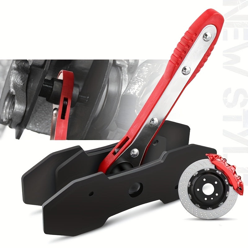 Brake Caliper Compression Tool with 360° Ratchet – Piston Spreader Press for 2 & 4 Piston Fixed & Floating Disc Brake Calipers, Alloy Steel, 2 Spacers Included, Red Handle, Auto Repair Tool