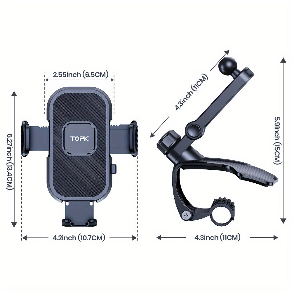 Car Dashboard Phone Mount 360 Degree Adjustable - Universal Cell Phone Holder with Anti-Slip Silicone Clip, Multi-Angle Stable Mounting for All Smartphones, Black