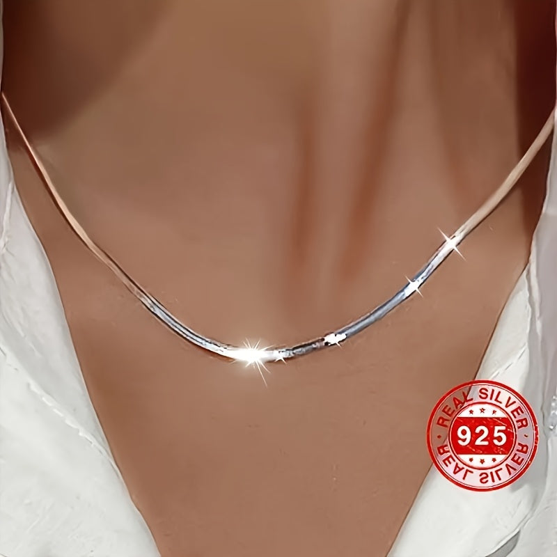 S925 Sterling Silver Flat Snake Chain Necklace Unisex – Handmade Hypoallergenic Artistic Necklace Sizes 18–22 Inch, Stackable Layering Style, Perfect Jewelry Gift for Him or Her