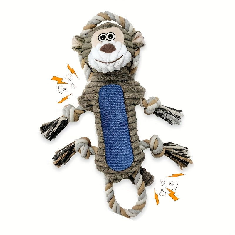 Interactive Squeaky Monkey Dog Toy with Pull Rope Soft Plush Chew Tug Toy for Large and Small Dogs Anxiety Relief Built-In Squeaker and Whistle Best Gift for Dog Owners