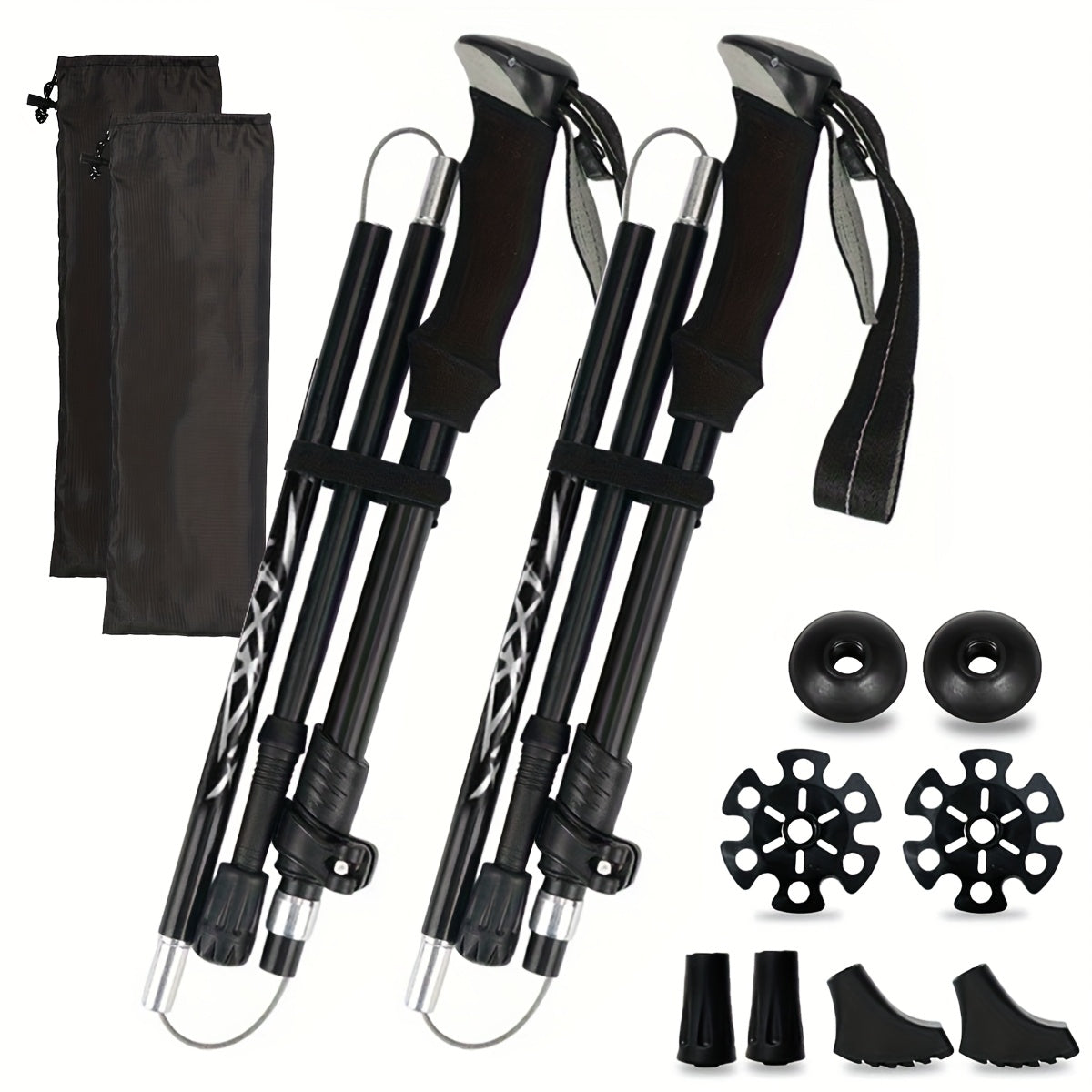 Trekking Poles 2 Pack Lightweight Aluminum Alloy Foldable Hiking Sticks – Quick-Lock Adjustable, Ergonomic Non-Slip Grip & Carry Bag for Men Women Camping Travel